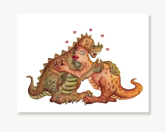Dinosaurs in Love, Dino Valentine Card, Last Minute Gift for Anniversary, Love Like Ours Lasts, Gift for Her, for Him, Art Print Downloads