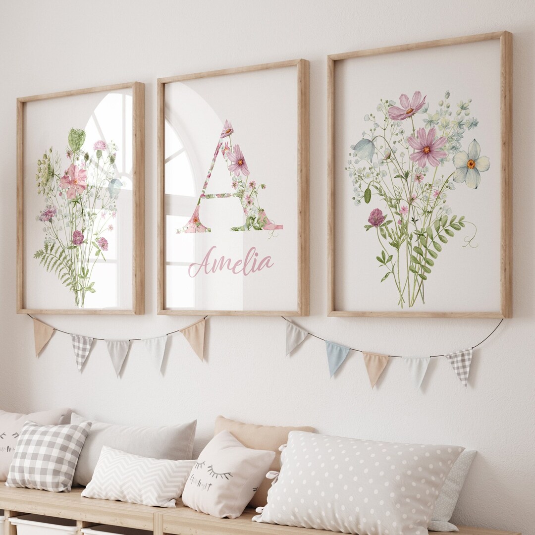 Nursery Name Sign Girl, Custom Wildflower Nursery Wall Art, Boho ...