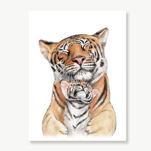 Tiger Mom and Baby, Animal Print, Painting for Nursery, Safari Animal Nursery Decor, Mother & Daughter, Mother and Son Art, Tiger Cub Print