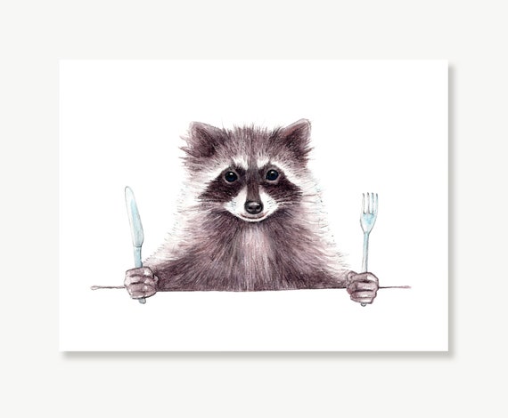 Raccoon Print Funny Animal Art Kitchen Art Watercolor | Etsy