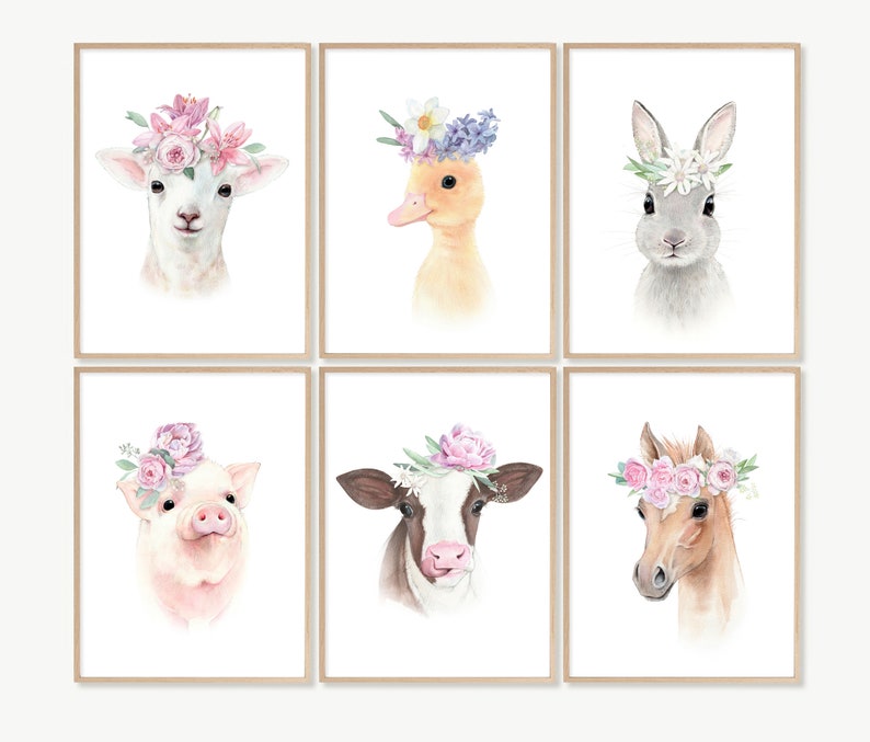 Baby Farm Animal Prints for Nursery Animals With Flower Etsy