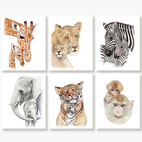 Zoo Safari Animals With Babies Mother and Baby Art - Etsy Zoo Safari Animals With Babies Mother and Baby Art - Etsy