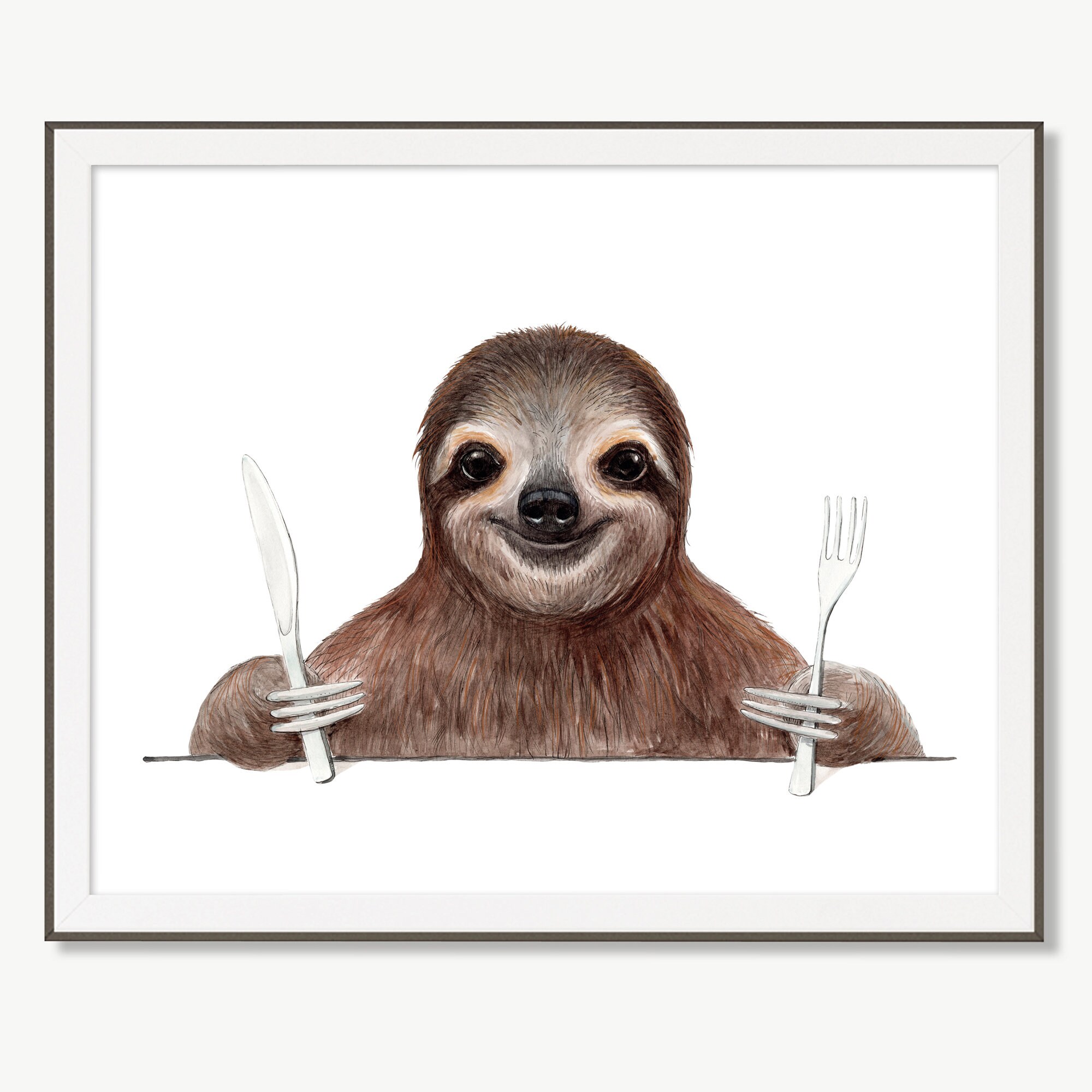 面白いキッチンアート、食べ物を待つ空腹のナマケモノ、かわいい