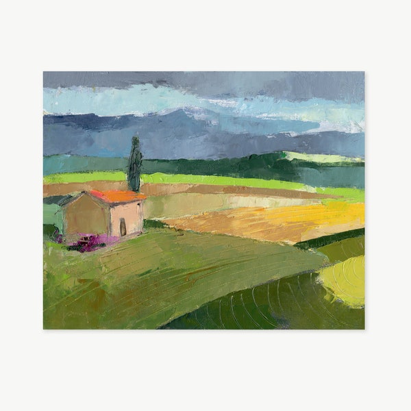 Before The Rain, Original Oil Painting, Landscape Art, Tiny Country Cottage in The Country, 8x10", Abstract Landscape Painting, Modern Art