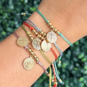 San Benito Bracelet: 18K Gold-Filled Saint Benedict Charm, Adjustable Cord