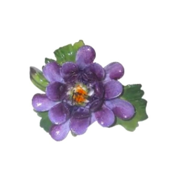 Vintage SIGNED Cara China Staffordshire Purple Green Flower Floral Bloom Bouquet Porcelain Brooch Pin