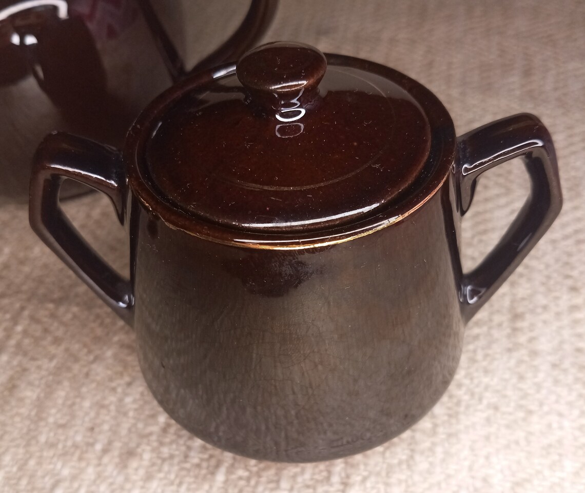 Vintage 60's Japanese Style Brown Betty Hand Painted Rooster Ceramic Tea Set With Lids Gibson