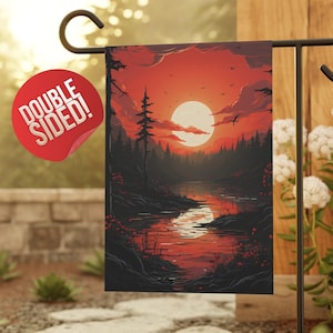 Bellissimo tramonto autunnale bandiera da giardino a doppia faccia, bandiera del giardino primaverile, arredamento casa colonica, arredamento portico, bandiera d'ingresso, arredamento cortile, regalo di inaugurazione della casa