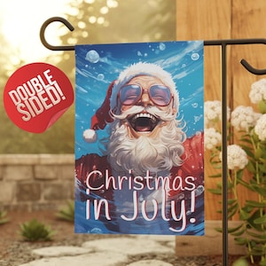 Christmas in July, Excited Santa in Water Double Sided Garden Flag, Christmas Garden Flag, Summer Garden Flag, Porch Decor, Entry Flag, Yard