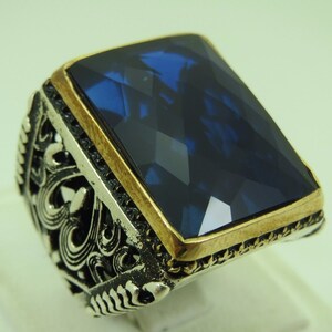 Turkish Handmade Jewelry 925 Sterling Silver Sapphire Stone Men's Ring Sz 11, Sophisticated Men's Accessory, Free Shipping, Gift for Him.