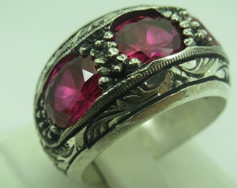 Turkish Handmade Jewelry 925 Sterling Silver Ruby Stone Men's Ring Sz 10