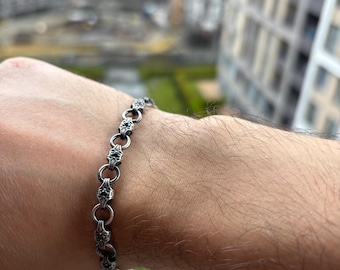 925 sterlingzilveren herenkettingarmband, dikke geoxideerde Rolo-kettingarmband voor mannen, zware handgemaakte zilveren sieraden, cadeau voor hem