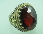 Turkish Handmade Jewelry 925 Sterling Silver Garnet Stone Men Ring Sz 10