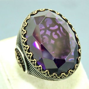 Turkish Handmade Jewelry 925 Sterling Silver Amethyst Stone Men Ring Sz 11