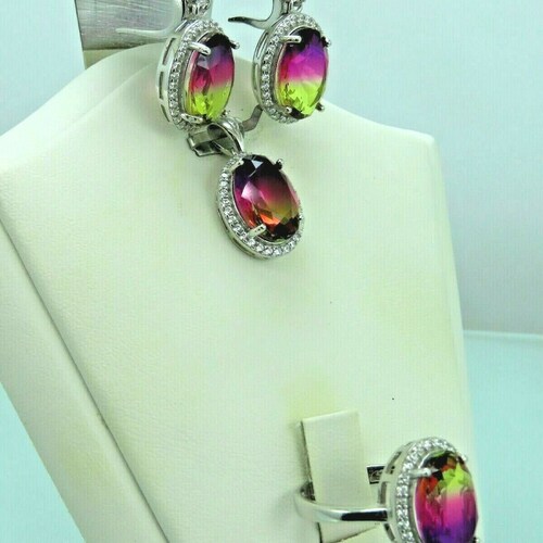 Turkish Handmade Jewelry 925 Sterling Silver Tourmaline Stone buying Women Earring Set