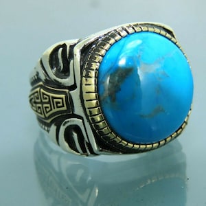Turkish Handmade Jewelry 925 Sterling Silver Turquoise Stone Men Ring Sz 11