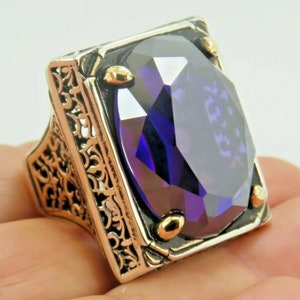 Turkish Handmade Jewelry 925 Sterling Silver Amethyst Stone Men Ring Sz 10