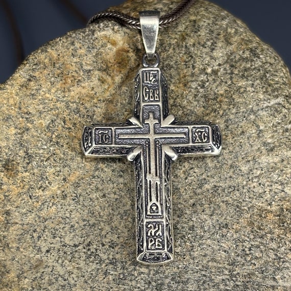 Byzantine Sterling Silver Cross Necklace, Handmade Orthodox Pendant
