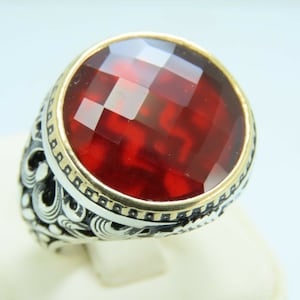 Turkish Handmade Jewelry 925 Sterling Silver Ruby Stone Men Ring Sz 11