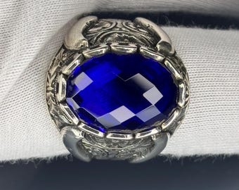 Sterling Argento Impilabile Espressioni Creato Zaffiro Anello