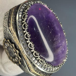Chevron Amethyst Sterling Silver Ring: Ottoman Baroque Statement Jewelry