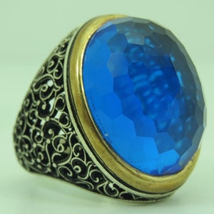 Turkish Handmade Jewelry 925 Sterling Silver Aquamarine Stone Men&#39;s Ring Sz 11