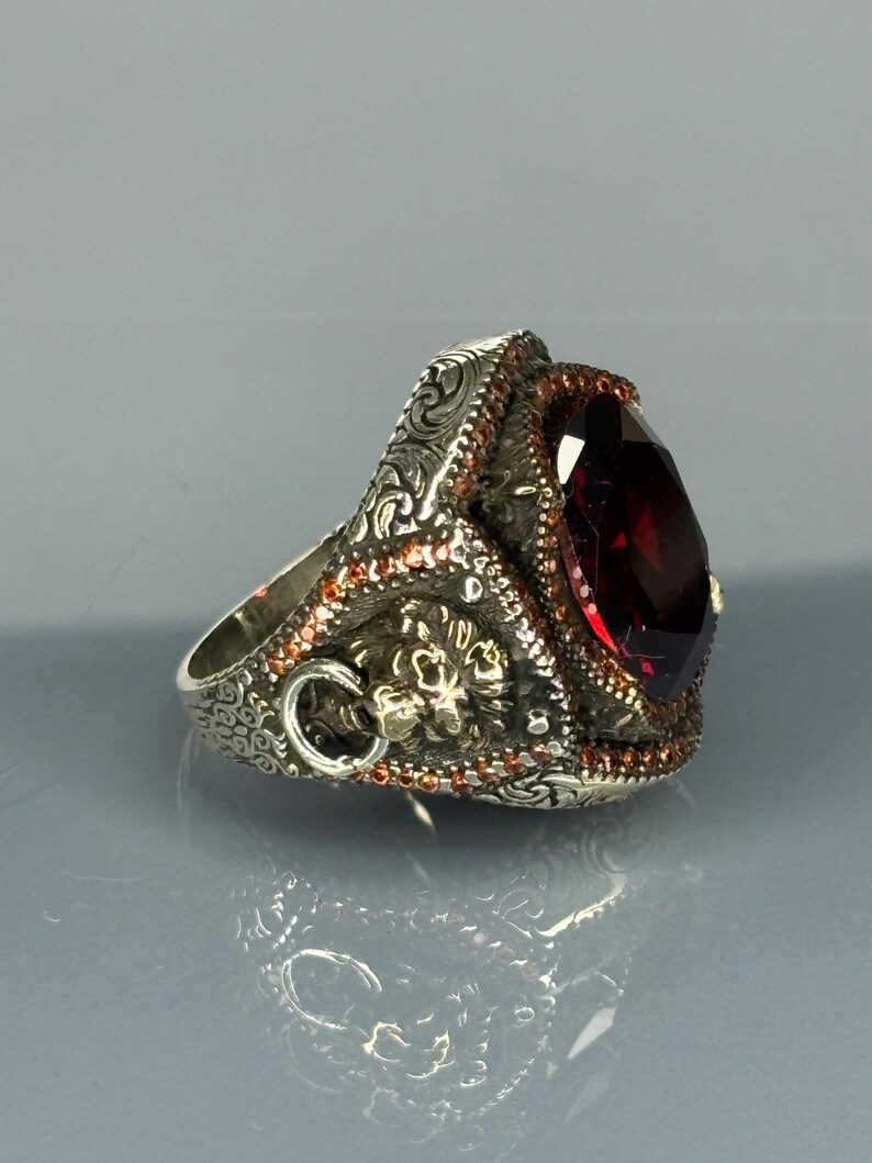 Sterling silver ring, Garnet gemstone ring, Vintage boho jewelry, Antique style ring, Handmade statement ring, Red stone ring, Unique silver ring, Sterling silver garnet, Vintage cocktail ring, Handmade boho jewelry,, Bold garnet ring,