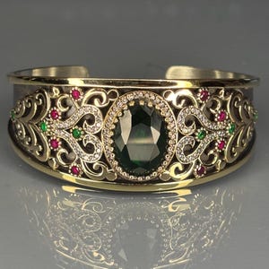 Emerald 925k Sterling Silver Women’s Bangle, Filigree Design, Hurrem Sultan Inspired, Turkish Handmade Jewelry, Vintage Gift for Her