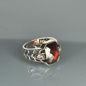 Handcrafted Sterling Silver Men's Ring: Vintage Gothic Ruby Gemstone