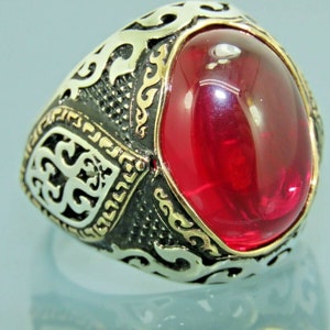 Handgefertigter Ottoman-Ring aus Sterlingsilber, Rubin im Antik-Stil