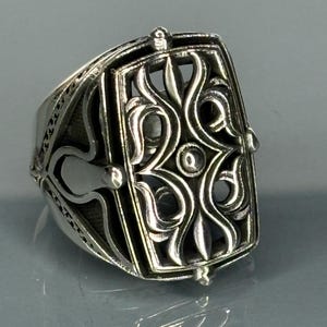 Vintagestijl 925 sterlingzilveren herenring, ingewikkeld ontwerp zegelring, statement rechthoekig zilver, gotische handgemaakte sieraden voor mannen