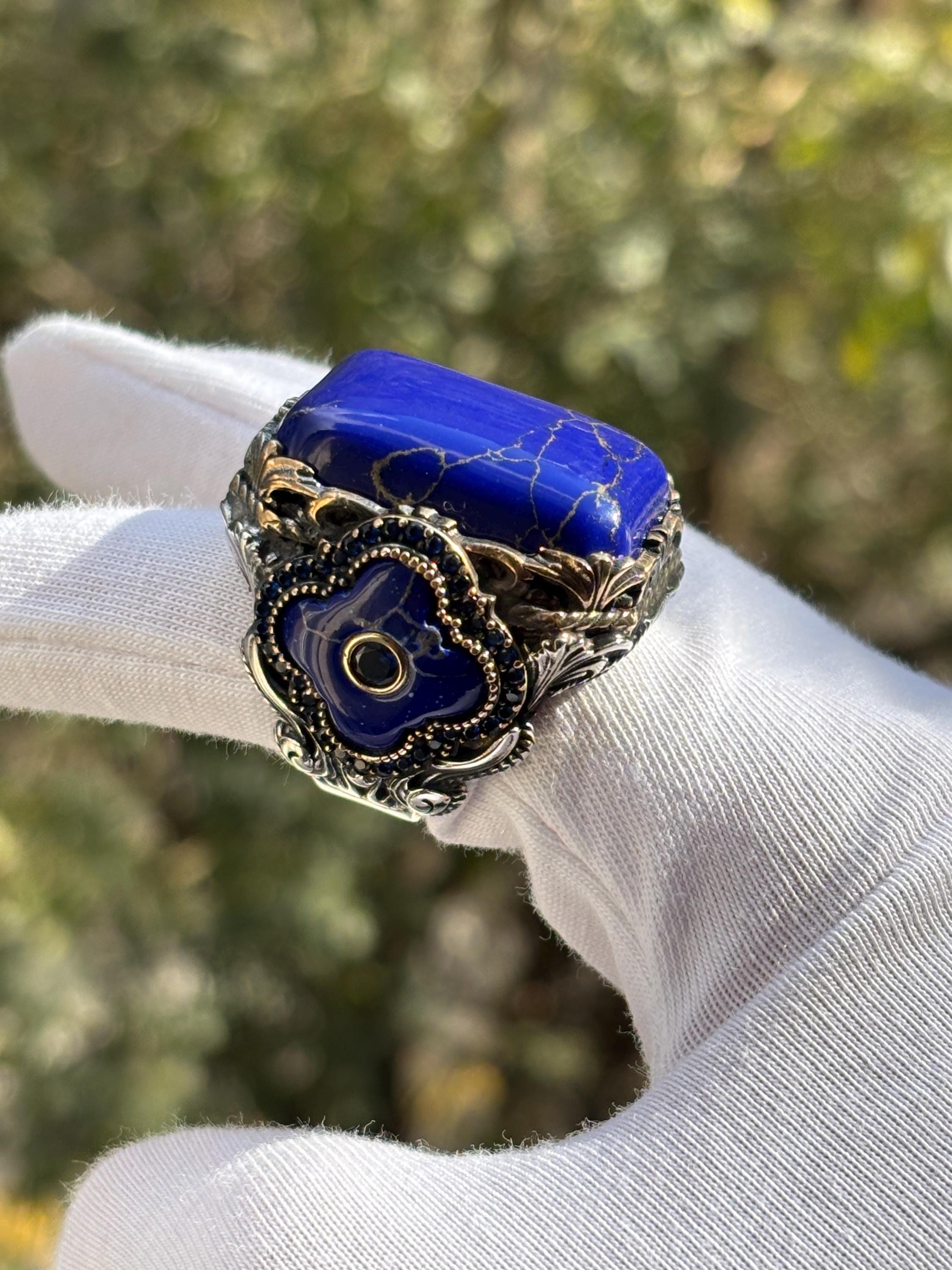 Lapis Lazuli Ring for Men, Unique Anniversary Gift for Husband, 925 ...