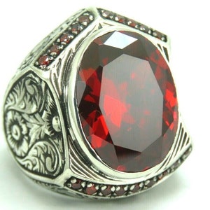 Turkish Handmade Jewelry 925 Sterling Silver Ruby Stone Men Ring Sz 10