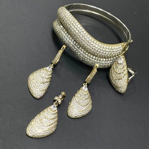 Turkish Handmade Jewelry 925 Sterling Silver Zircon Stone Women Earring Set