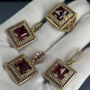 Set di orecchini in argento sterling 925 con rubini e zirconi: gioielli fatti a mano in Turchia