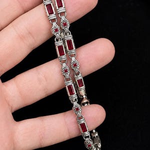 Sterling Silver Ruby Necklace, Ottoman Link Design, Oxidized Statement Jewelry