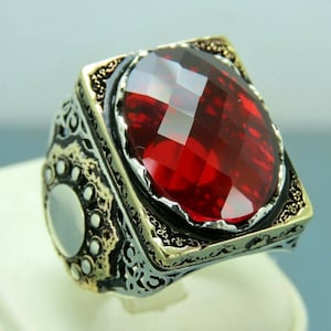 Turkish Handmade Jewelry 925 Sterling Silver Ruby Stone Men Ring Sz 10