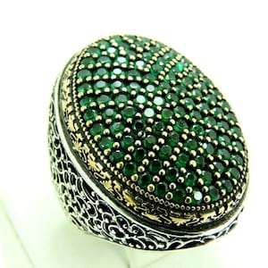 Turkish Handmade Jewelry 925 Sterling Silver Emerald Stone Men Ring Sz 10