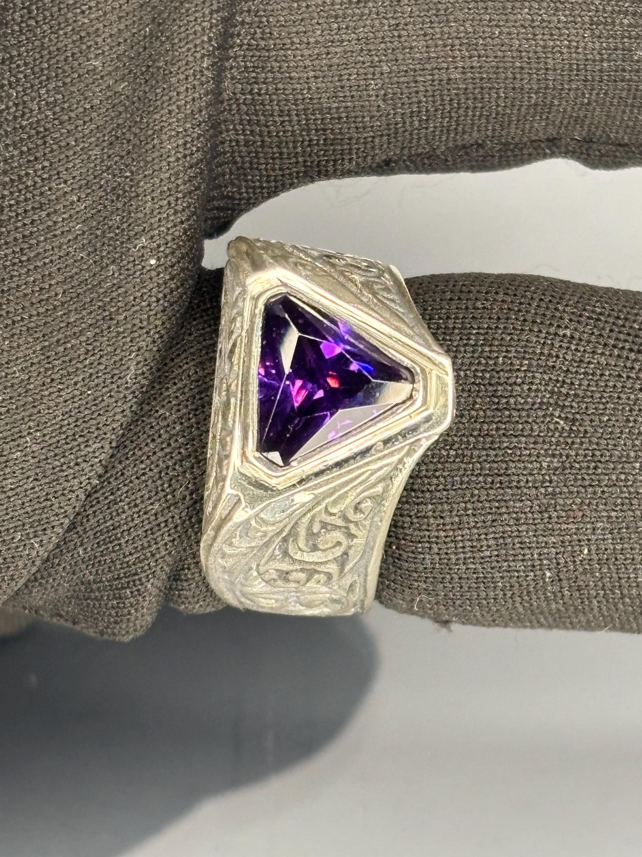 Triangle Men Rings Handmade Sterling Silver Men's Ring: Gothic Triangle Amethyst Jewelry ...