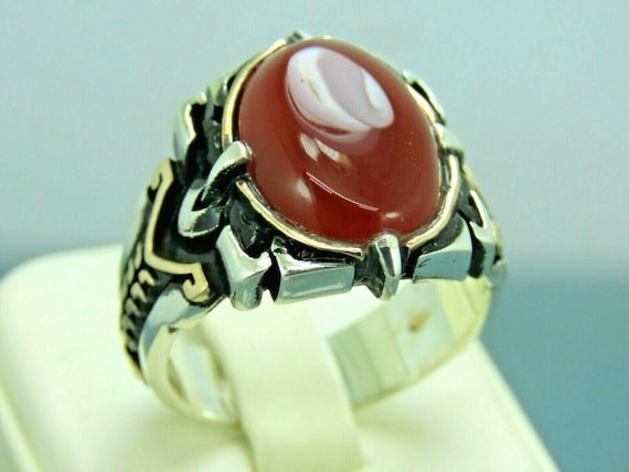 レッドアゲートスターリングシルバーのクローリング：ゴシックなメンズ