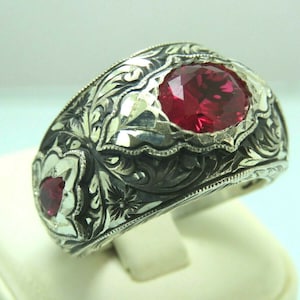 Turkish Handmade Jewelry 925 Sterling Silver Ruby Stone Men Ring Sz 10