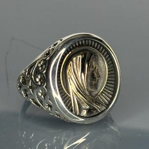 925 Sterling Silver Virgin Mary Design Ring, Religious Statement Jewelry, Antique-Style Ring for Men or Women, Unique Christian Gift