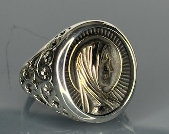 Anillo de la Virgen María en plata de ley 925: joyería religiosa de estilo antiguo