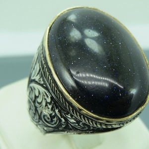 Türkischer handgemachter Schmuck 925 Sterling Silber Aventurin Stein Herrenring Sz 13