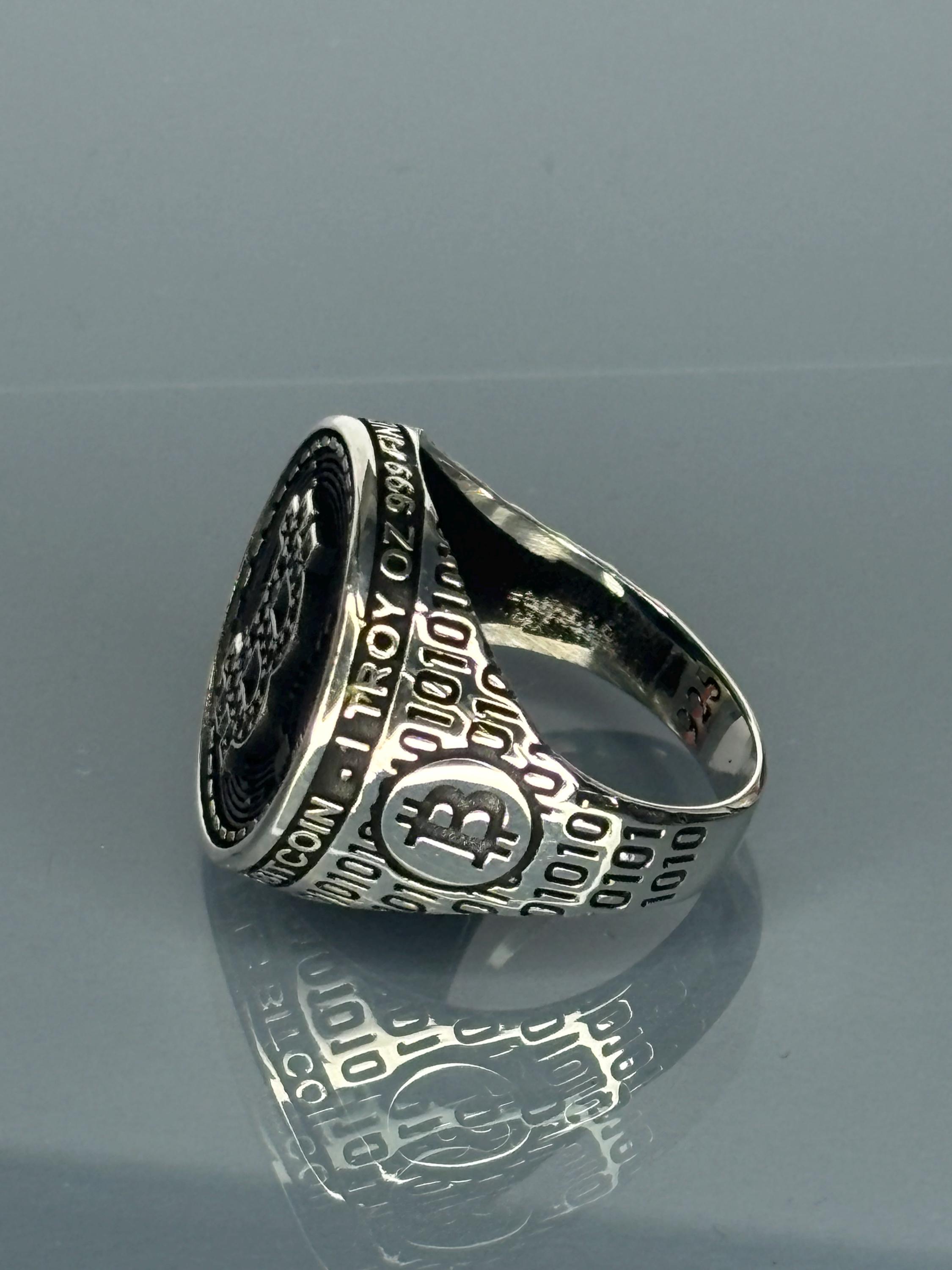 Sterling Silver Bitcoin Ring: Onyx Crypto Statement Jewelry