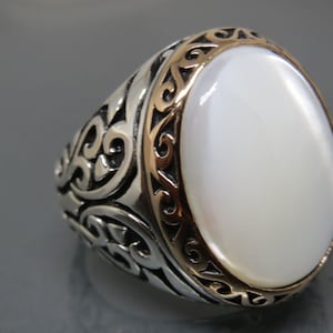 Turkish Handmade Jewelry 925 Sterling Silver Pearl Stone Men's Ring Sz 10