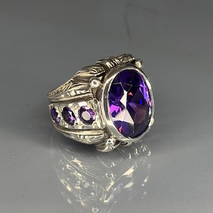 925 Sterling Silver Deep Purple Amethyst Men’s Ring, Bishop Style Clergy Ring, Christian Statement Jewelry,Bold Gothic Gift for Him