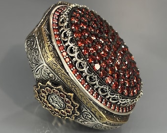 Bague pour homme fabriquée à la main en argent sterling et rubis : bijoux tendance au design ottoman