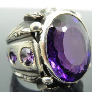 Turkish Handmade Jewelry 925 Sterling Silver Amethyst Stone Men Ring Sz 9