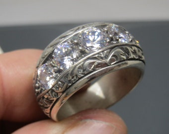 Turkish Handmade Jewelry 925 Sterling Silver Zircon Stone Men's Ring